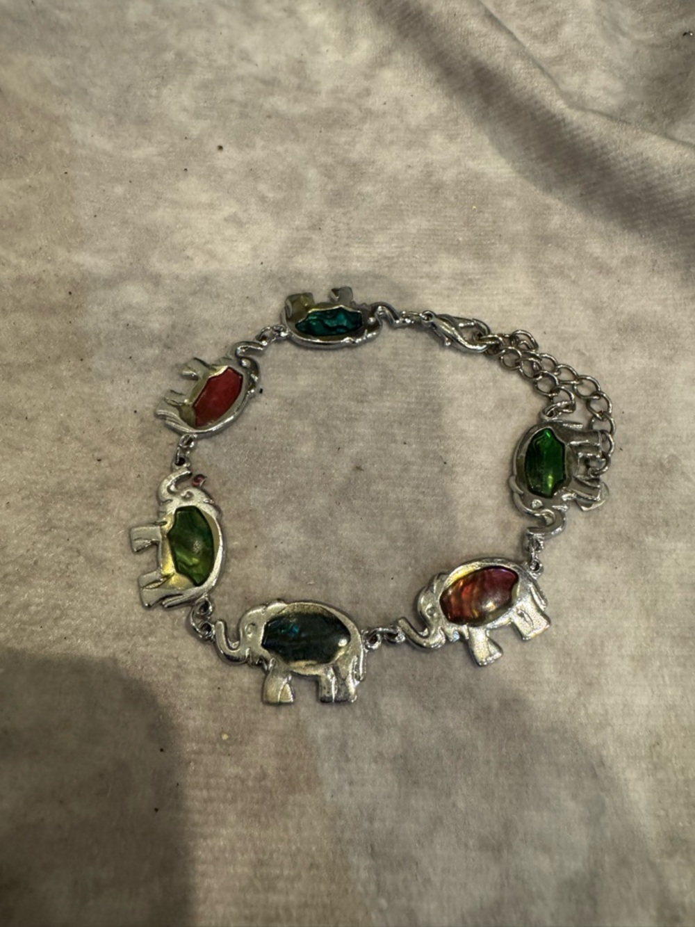 Silver Multi-Stone‎ Bracelet with Multi Color Elephants Accents